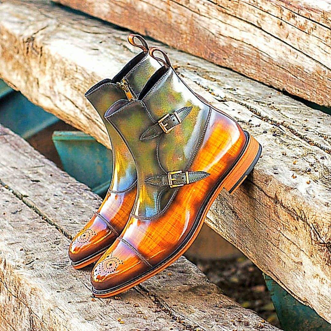 Octavian Buckle Boot-Patina, Green, Brown