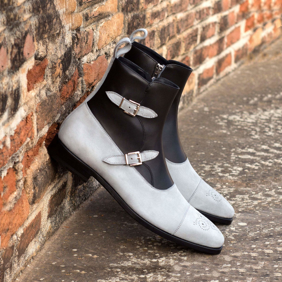 Octavian Buckle Boot-Kid Suede, Box Calf, Grey, Black 1-MERRIMIUM-WS
