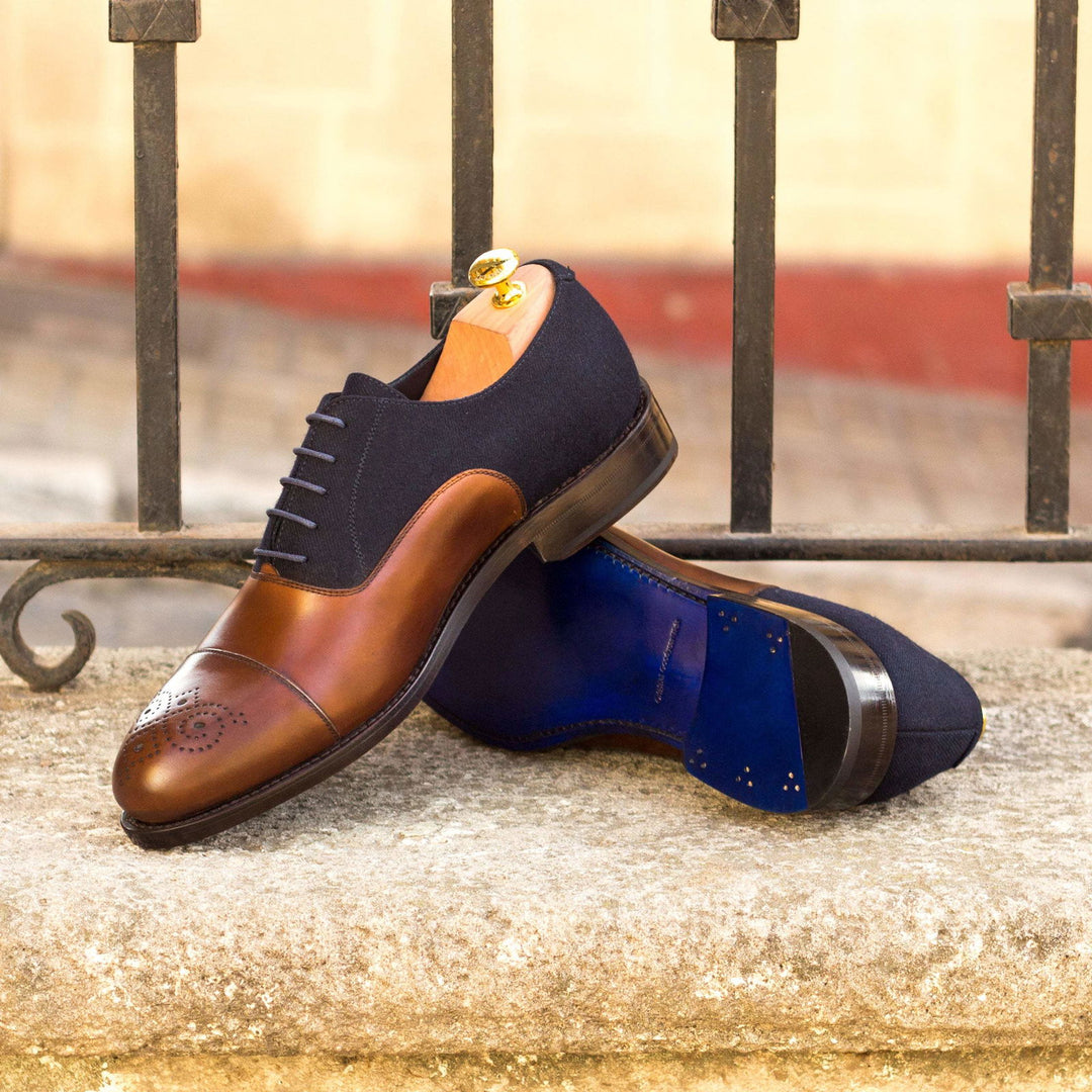 Oxford-Painted Calf, Flannel, Brown, Blue 1-MERRIMIUM-WS