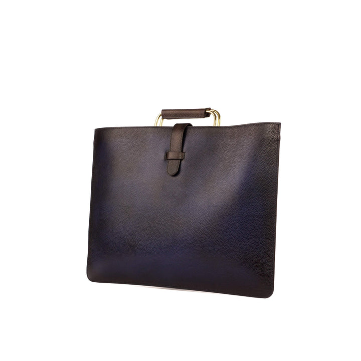 Satchel Bag Leather Dark Brown Blue 3537 3- MERRIMIUM