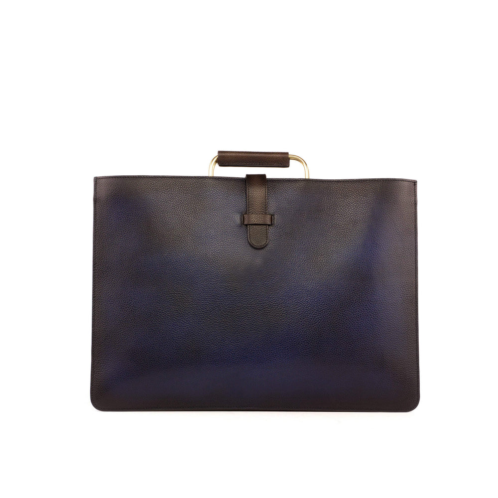 Satchel Bag Leather Dark Brown Blue 3537 2- MERRIMIUM