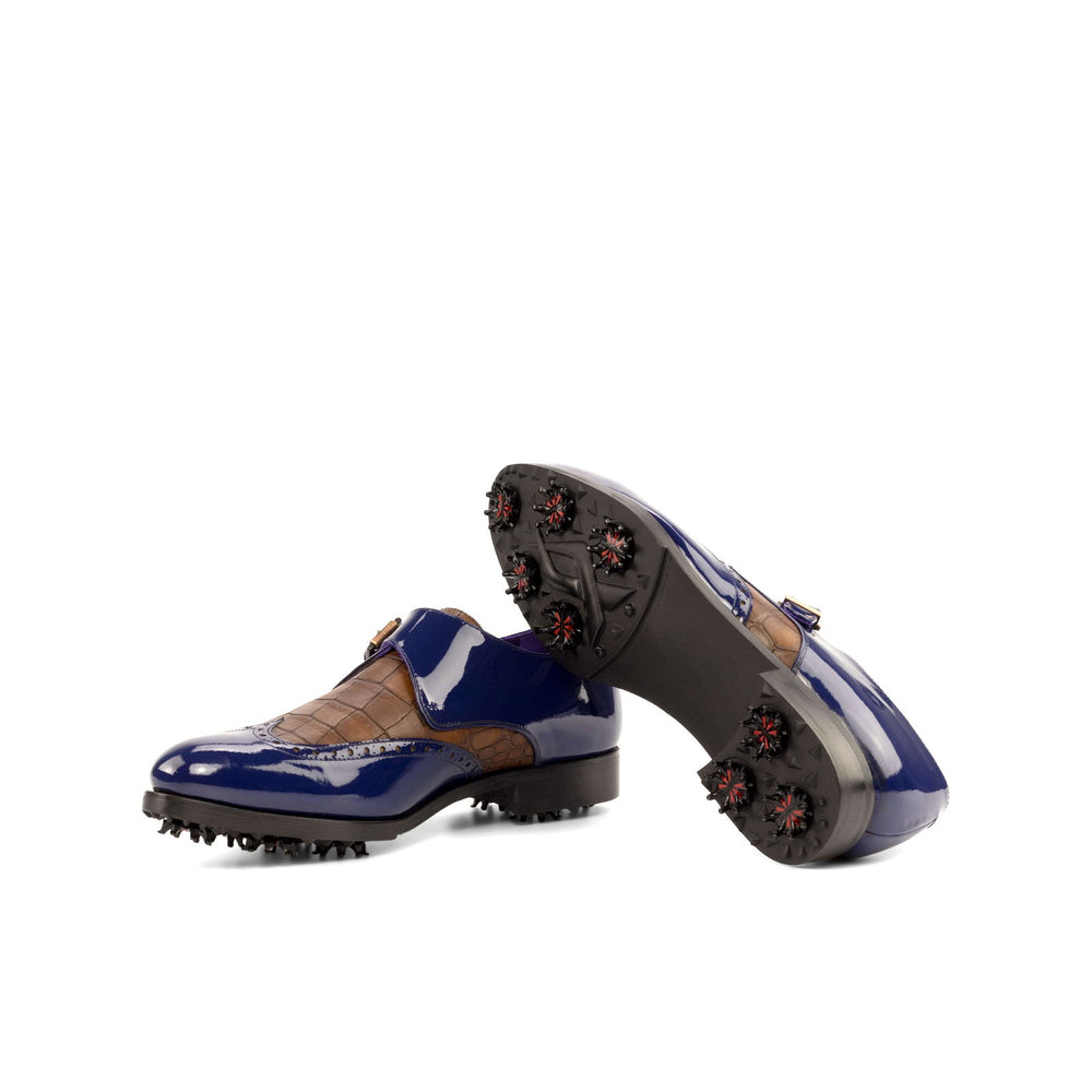 Single Monk-Painted Croco, Patent, Brown, Blue 2-MERRIMIUM-WS