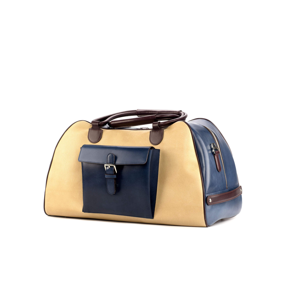 Travel Sport Duffle Bag Leather Burgundy Blue 4431 3- MERRIMIUM