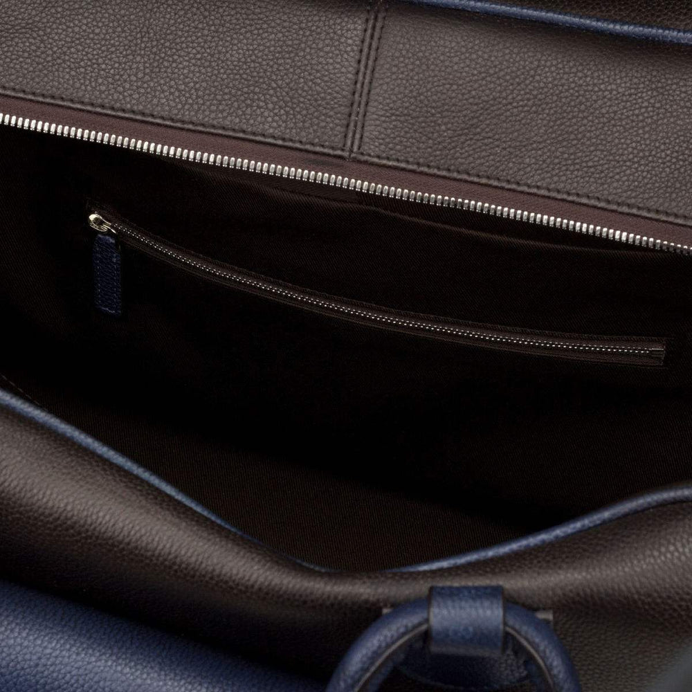 Travel Sport Duffle Bag Leather Dark Brown Blue 2841 2- MERRIMIUM