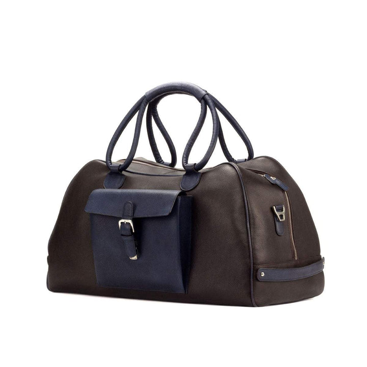 Travel Sport Duffle Bag Leather Dark Brown Blue 2841 3- MERRIMIUM