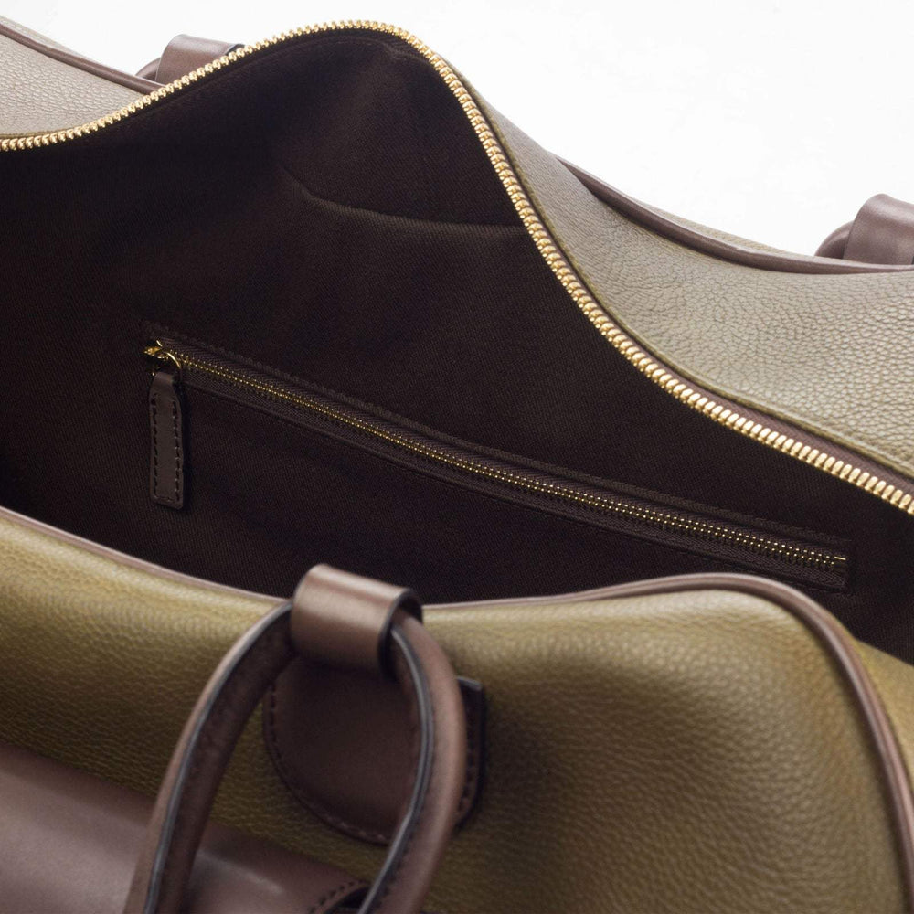 Travel Sport Duffle Bag Leather Dark Brown Green 2929 2- MERRIMIUM