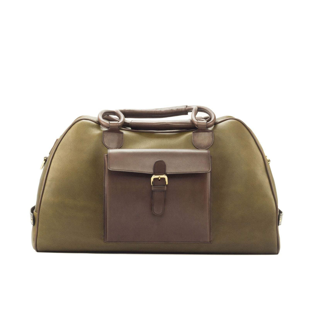 Travel Sport Duffle Bag Leather Dark Brown Green 2929 3- MERRIMIUM
