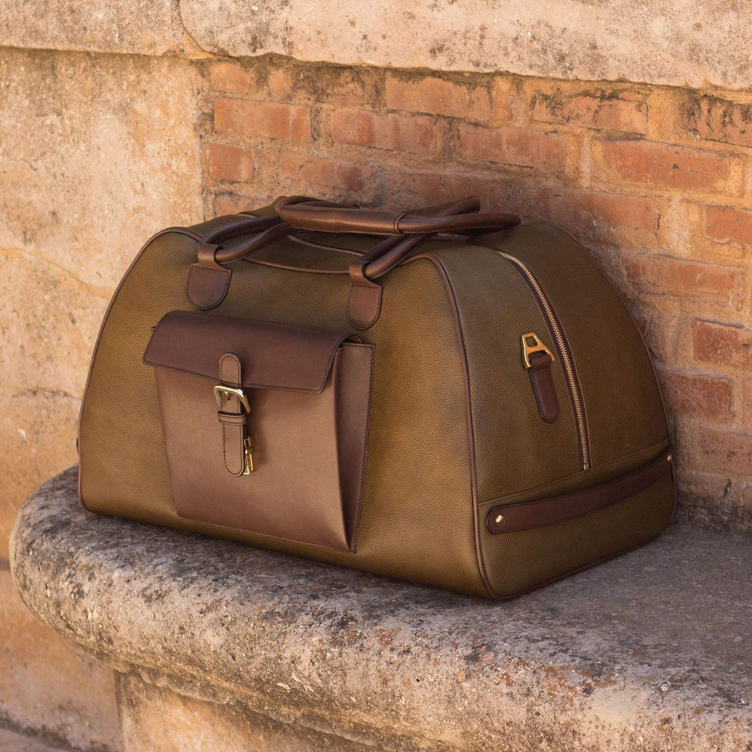 Travel Sport Duffle Bag Leather Dark Brown Green 2929 1- MERRIMIUM--GID-1939-2929