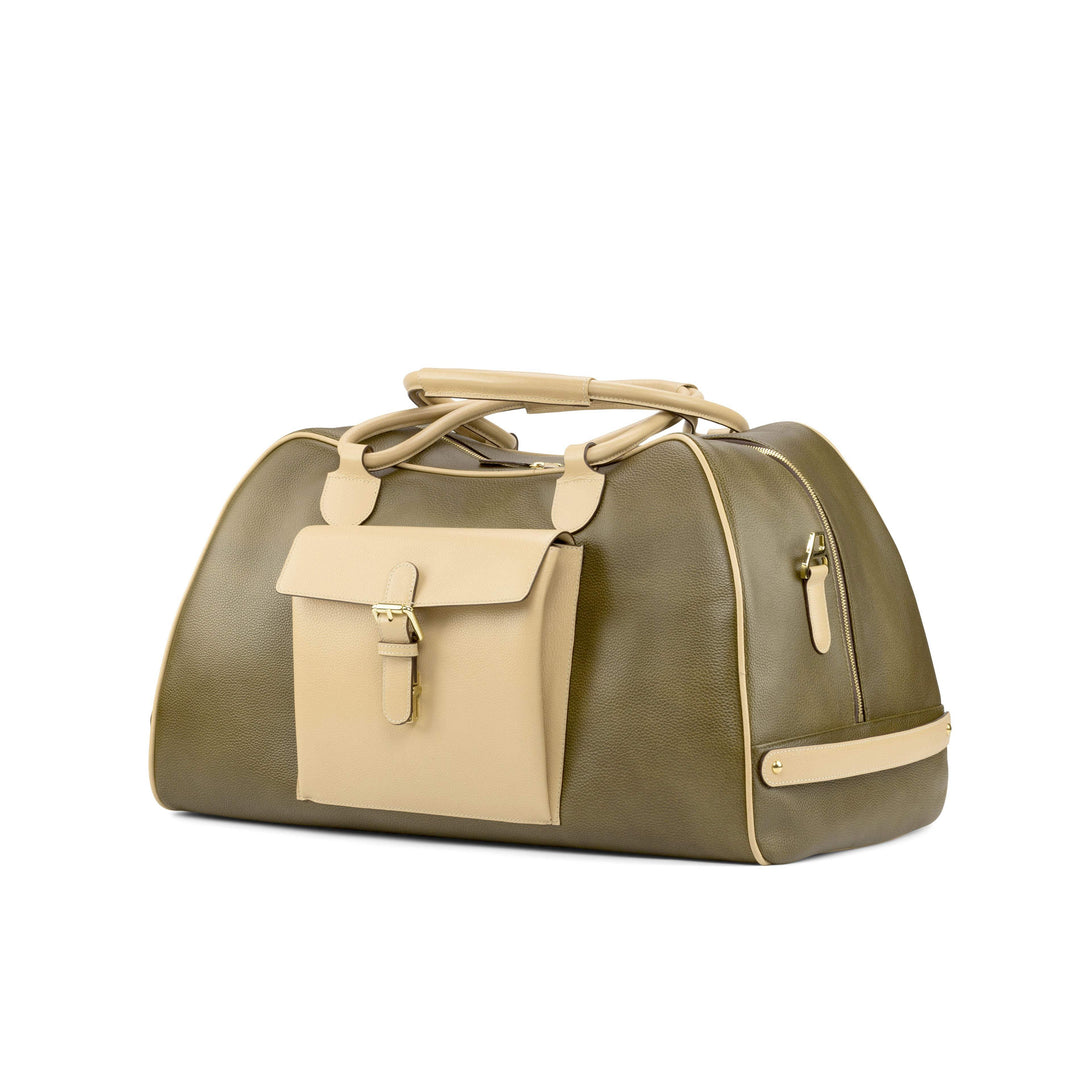 Travel Sport Duffle Bag Leather Dark Brown Green 4863 3- MERRIMIUM