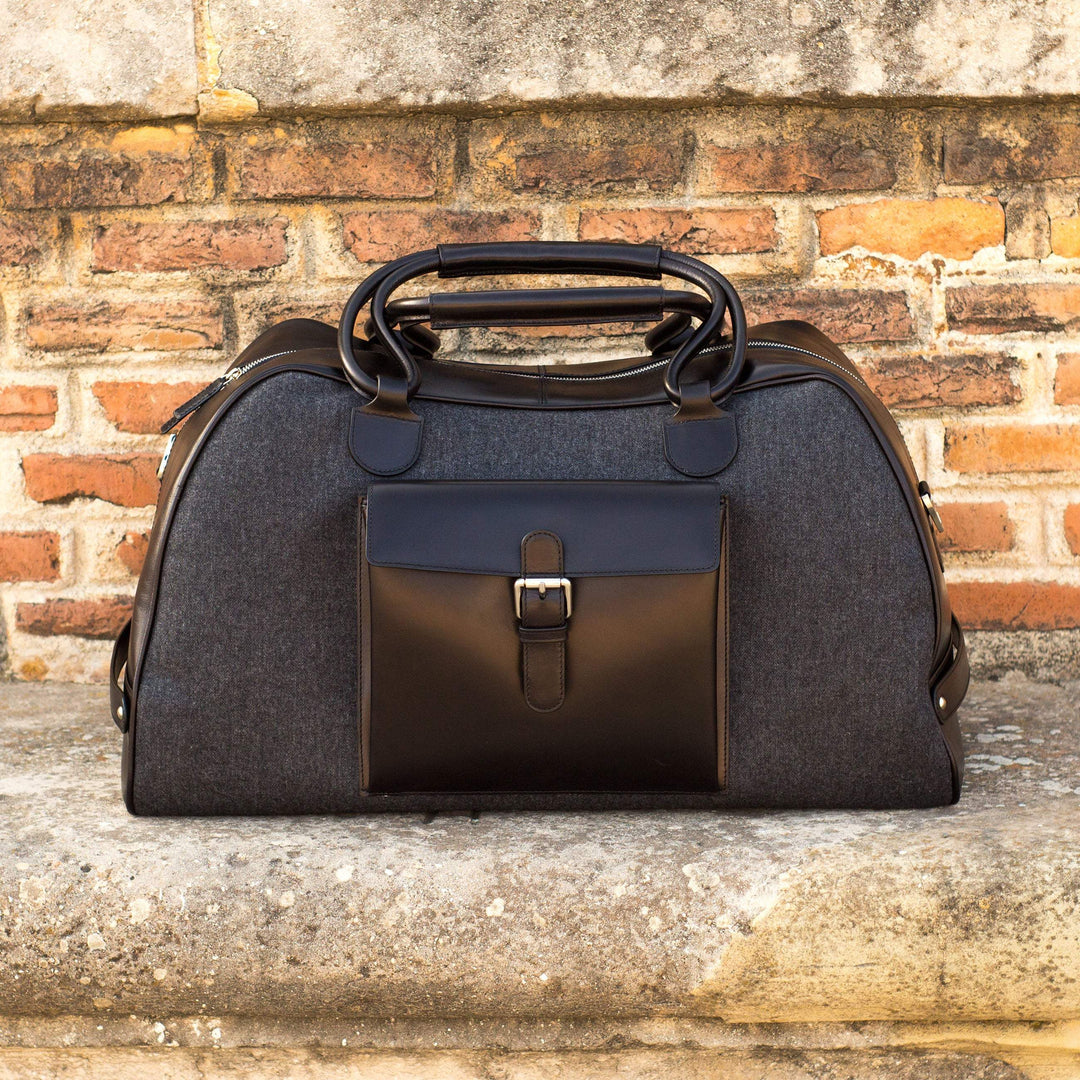 Travel Sport Duffle Bag Leather Grey Black 4320 1- MERRIMIUM--GID-1939-4320