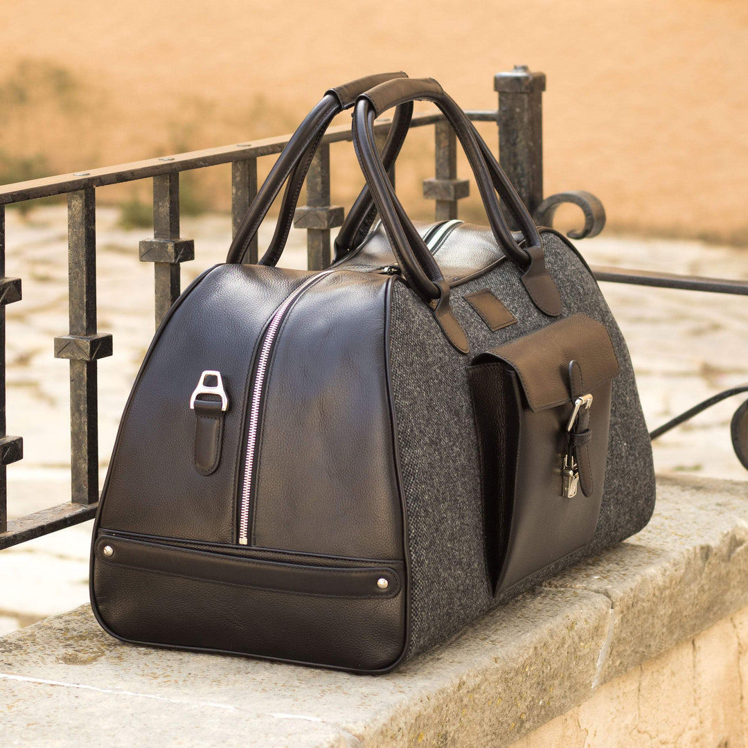 Travel Sport Duffle Bag Leather Grey Black 4907 1- MERRIMIUM--GID-1939-4907