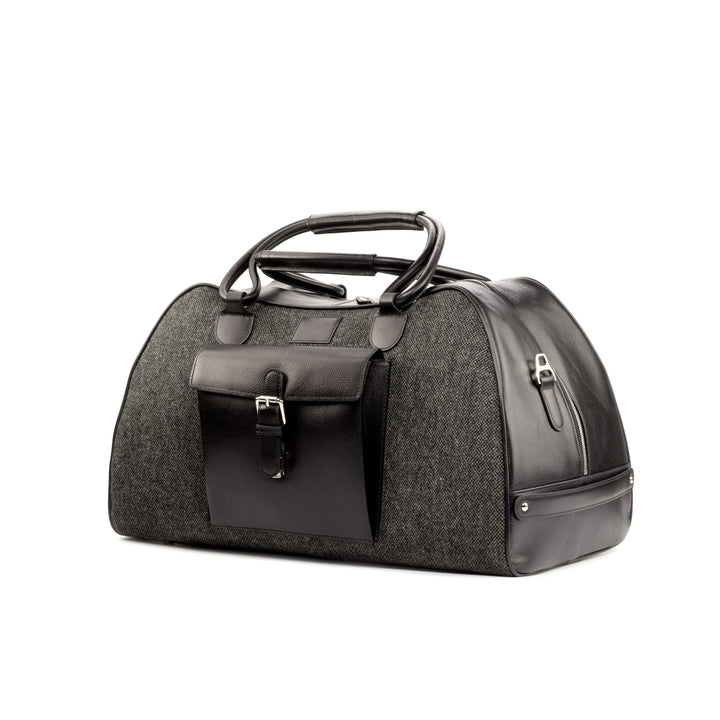 Travel Sport Duffle Bag Leather Grey Black 4907 3- MERRIMIUM