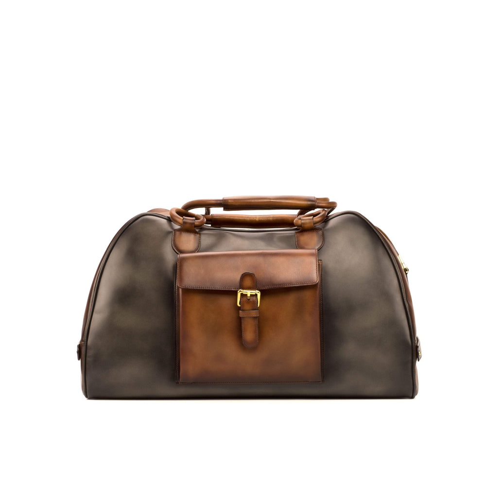 Travel Sport Duffle Bag Leather Grey Brown 3633 2- MERRIMIUM