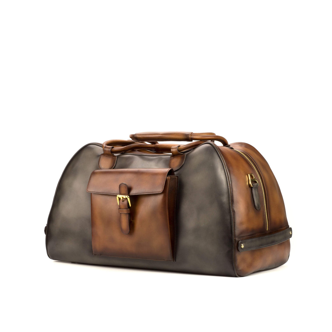 Travel Sport Duffle Bag Leather Grey Brown 3633 3- MERRIMIUM