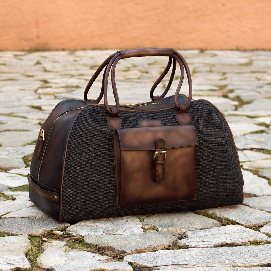Travel Sport Duffle Bag Leather Grey Dark Brown 3152 1- MERRIMIUM--GID-2252-3152
