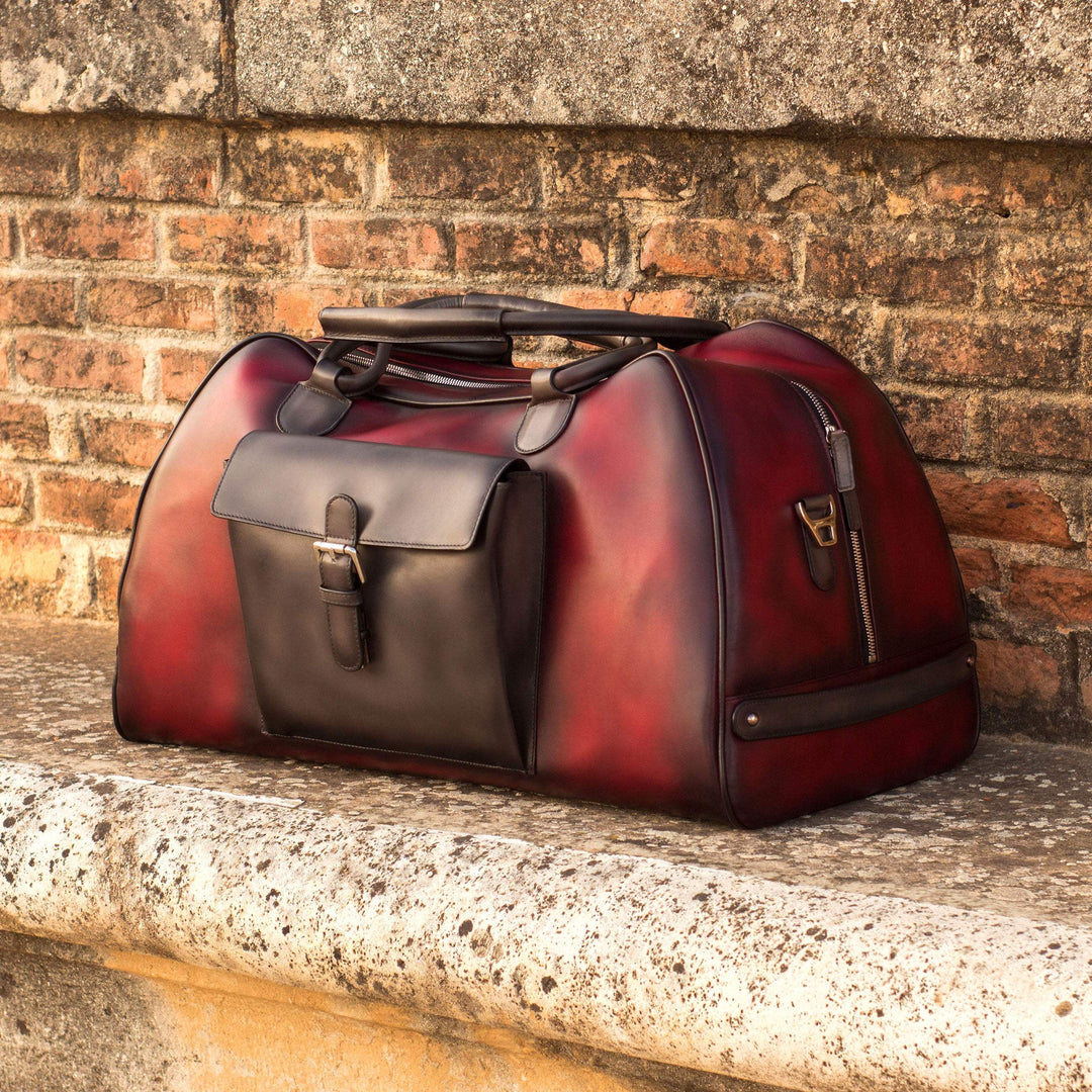 Travel Sport Duffle Bag Leather Grey Red 3636 1- MERRIMIUM--GID-2252-3636