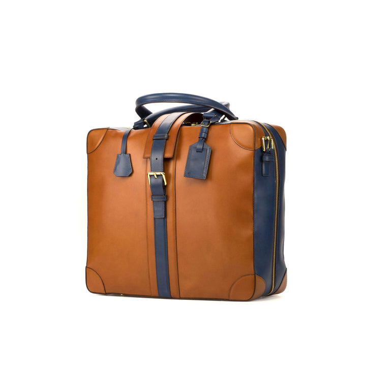 Travel Tote Bag Leather Brown Blue 3600 3- MERRIMIUM