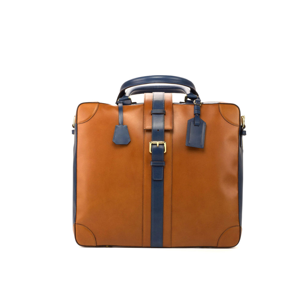 Travel Tote Bag Leather Brown Blue 3600 2- MERRIMIUM