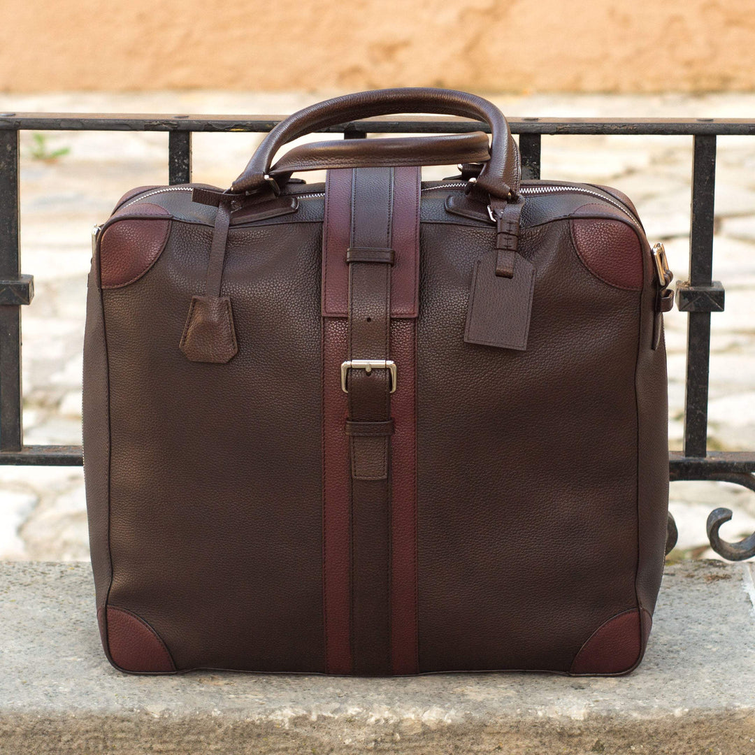 Travel Tote Bag Leather Burgundy Dark Brown 3703 1- MERRIMIUM--GID-1940-3703