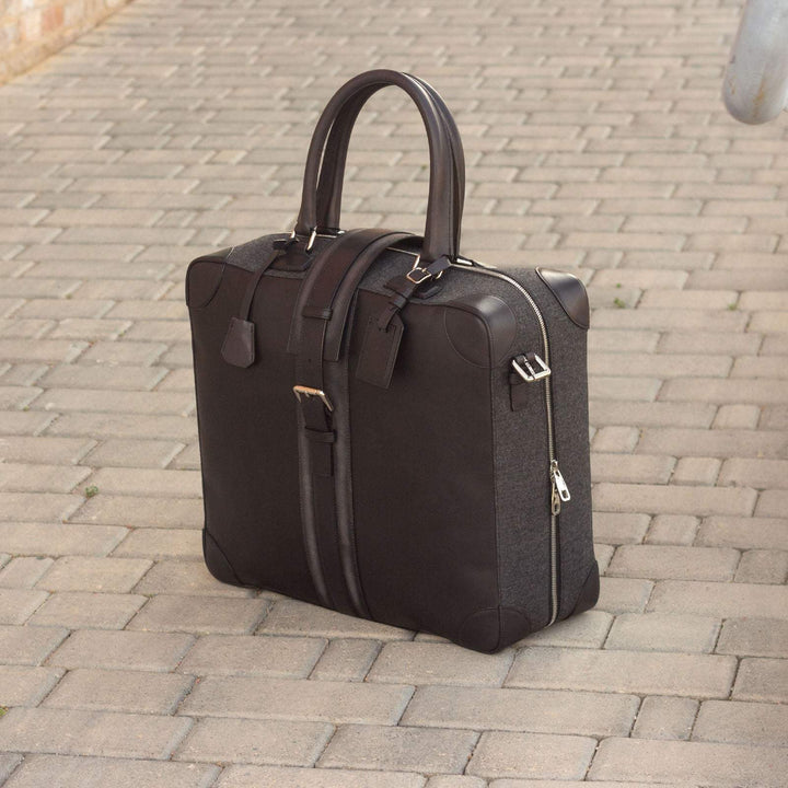 Travel Tote Bag Leather Grey Black 2938 4- MERRIMIUM