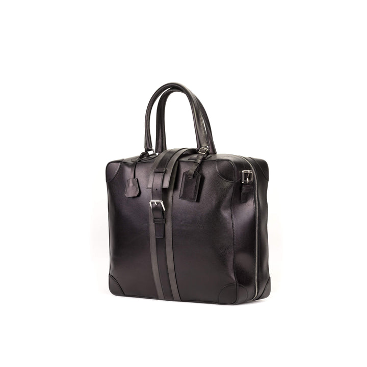 Travel Tote Bag Leather Grey Black 5674 3- MERRIMIUM
