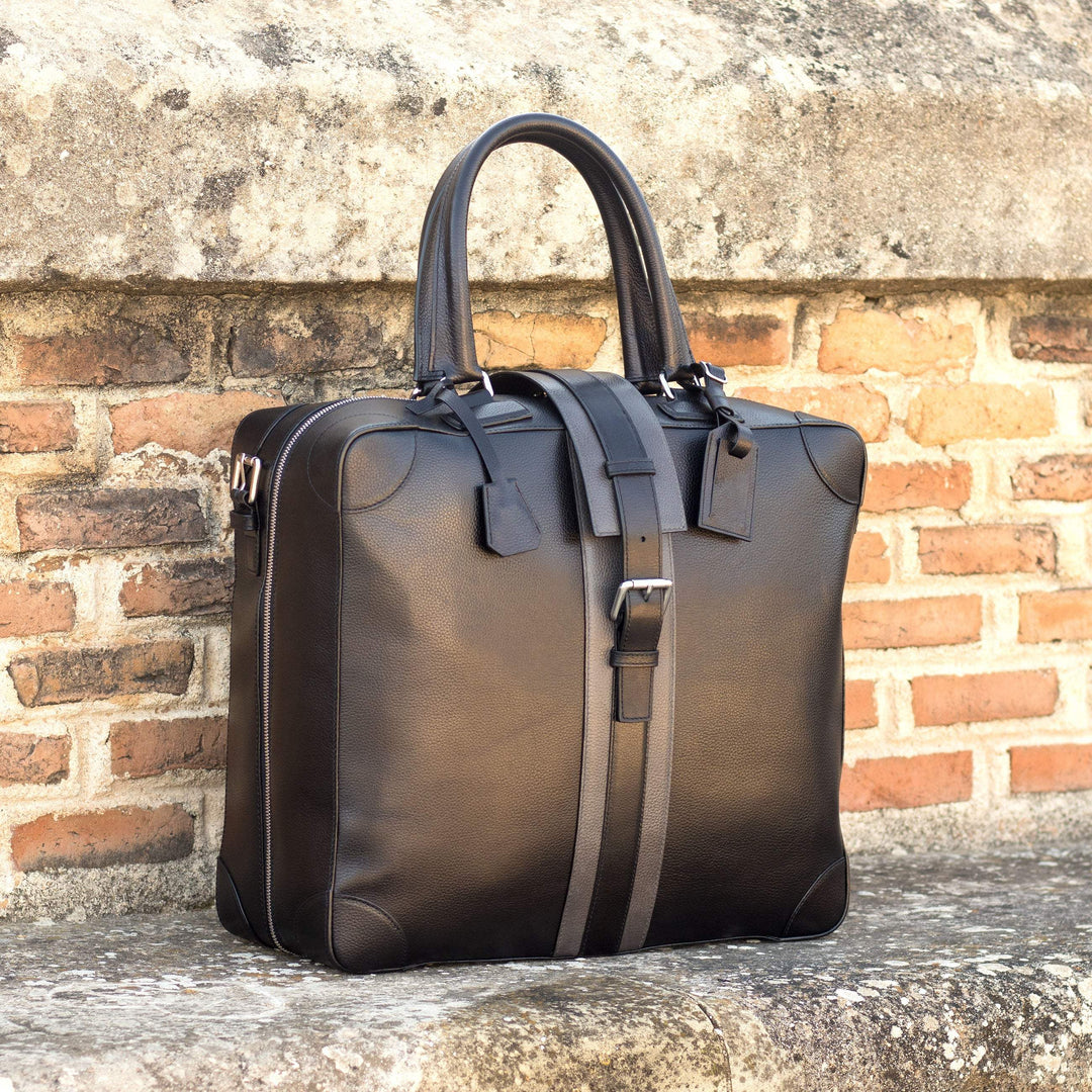 Travel Tote Bag Leather Grey Black 5674 1- MERRIMIUM--GID-1940-5674