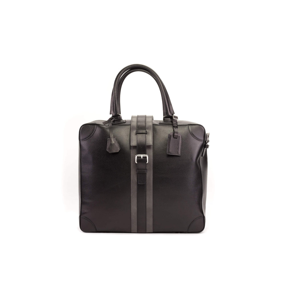 Travel Tote Bag Leather Grey Black 5674 2- MERRIMIUM
