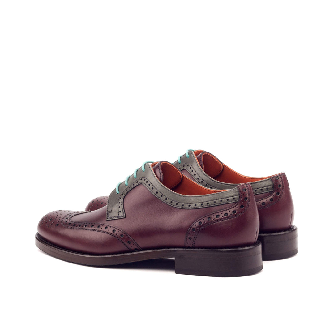 Women's Derby Wingtip Shoes Leather Burgundy Grey 3416 4- MERRIMIUM