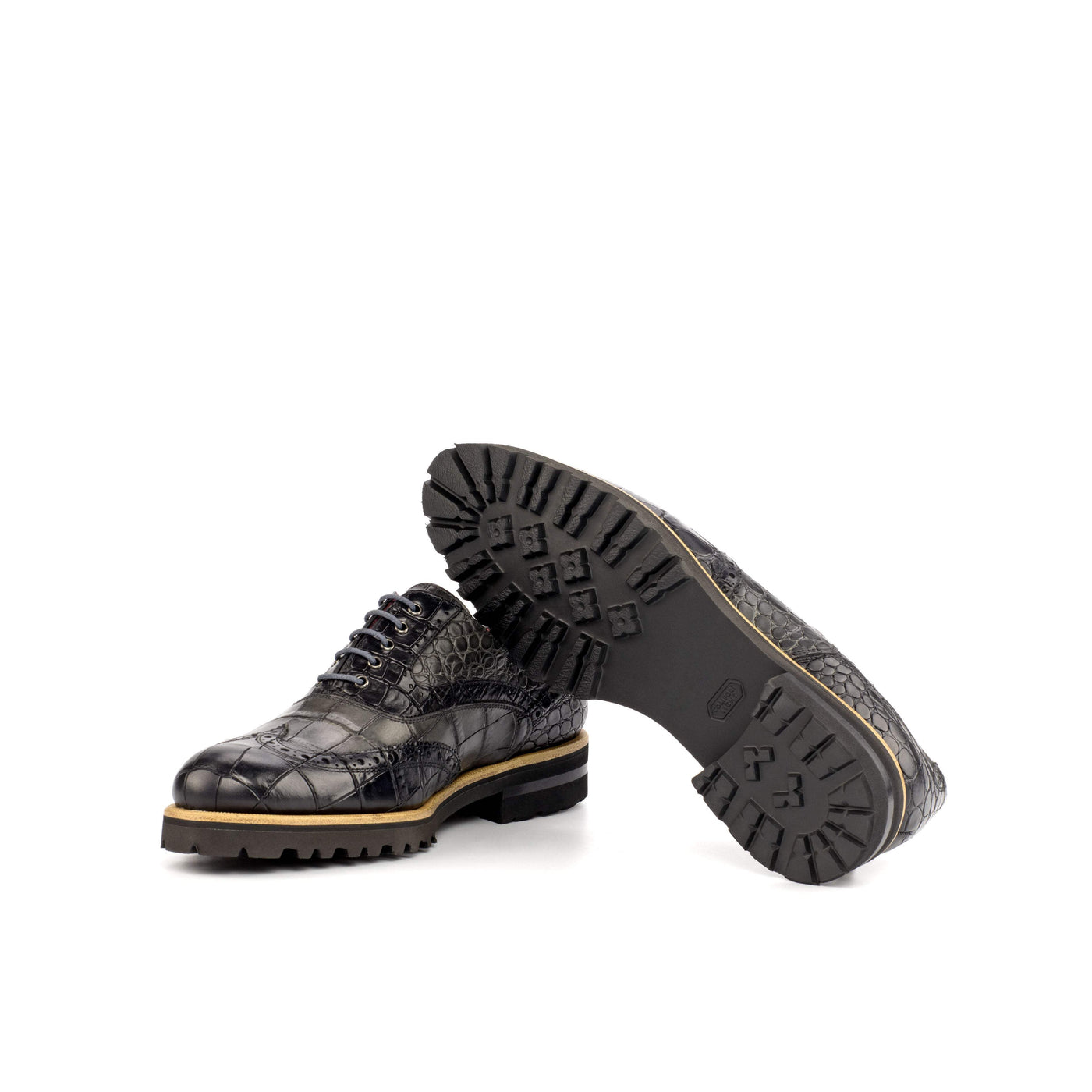 Women's Full Brogue Shoes Leather Black Grey 4477 2- MERRIMIUM