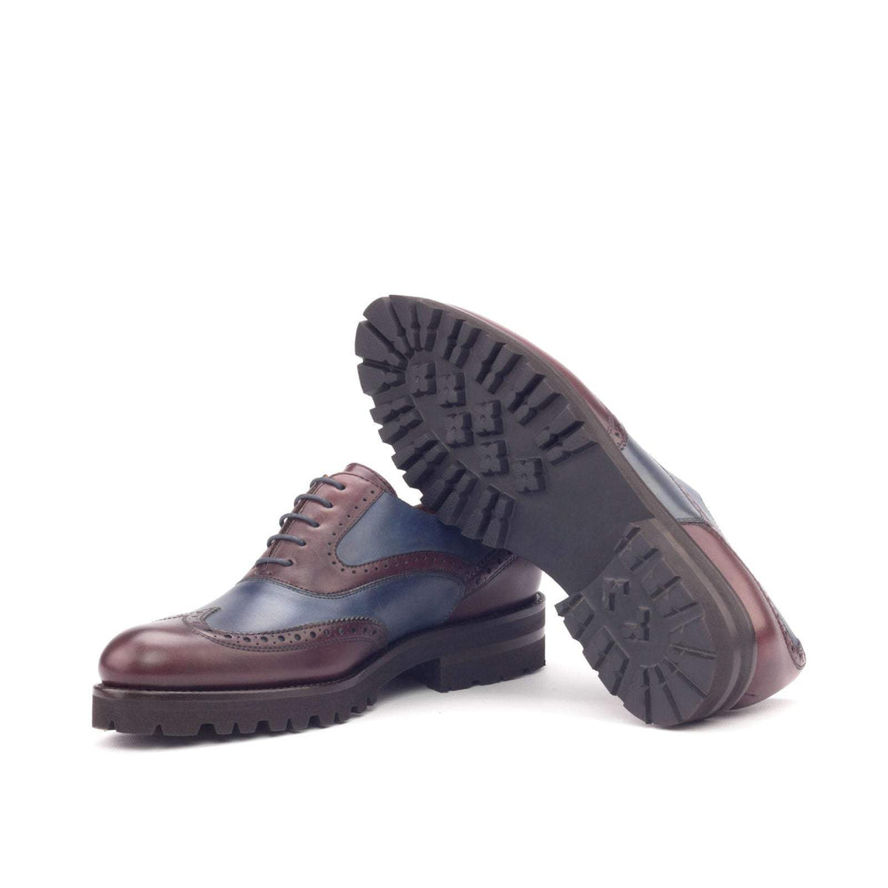 Women's Full Brogue Shoes Leather Burgundy Blue 3046 2- MERRIMIUM