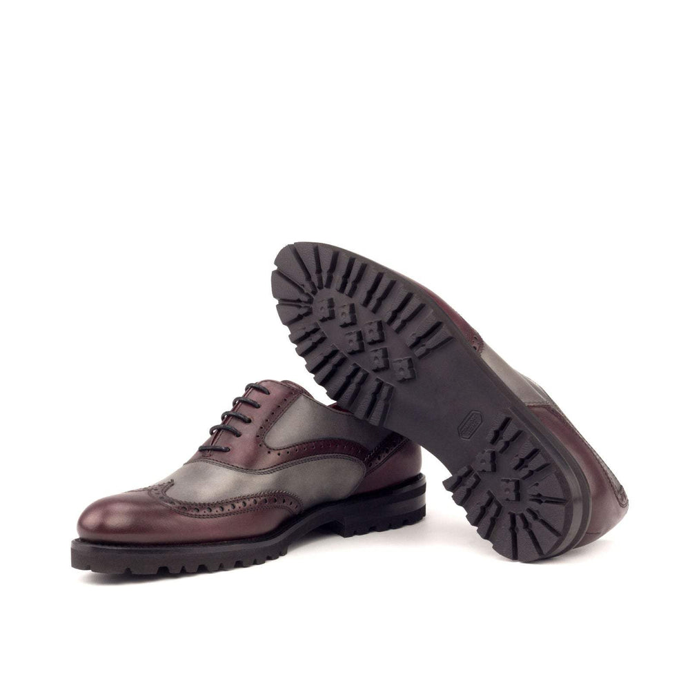 Women's Full Brogue Shoes Leather Burgundy Grey 3053 2- MERRIMIUM