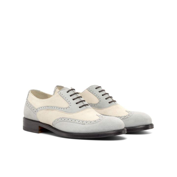 Women's Full Brogue Shoes Leather Grey White 4829 3- MERRIMIUM