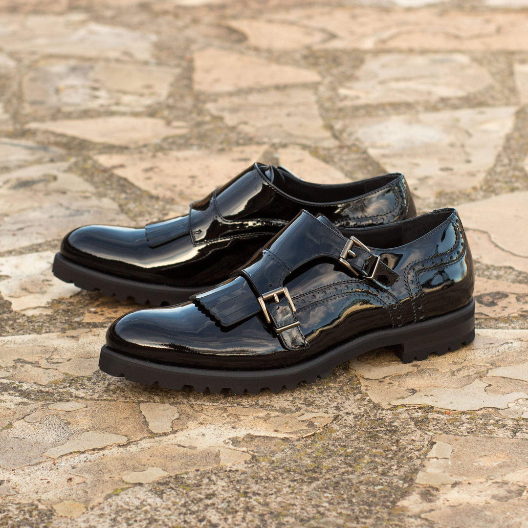Women's Kiltie Monk Strap Shoes Leather Black 3937 1- MERRIMIUM--GID-2369-3937