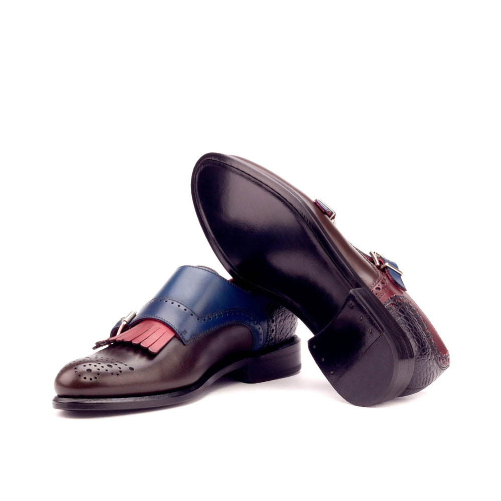 Women's Kiltie Monk Strap Shoes Leather Black Burgundy 3266 2- MERRIMIUM