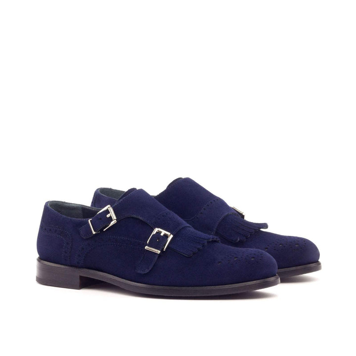 Women's Kiltie Monk Strap Shoes Leather Blue 3075 3- MERRIMIUM