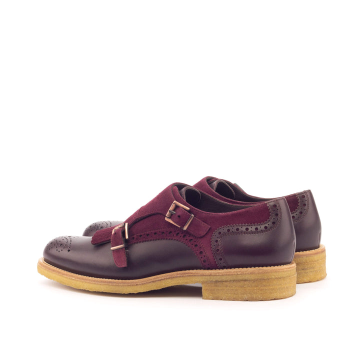 Women's Kiltie Monk Strap Shoes Leather Burgundy 3154 4- MERRIMIUM