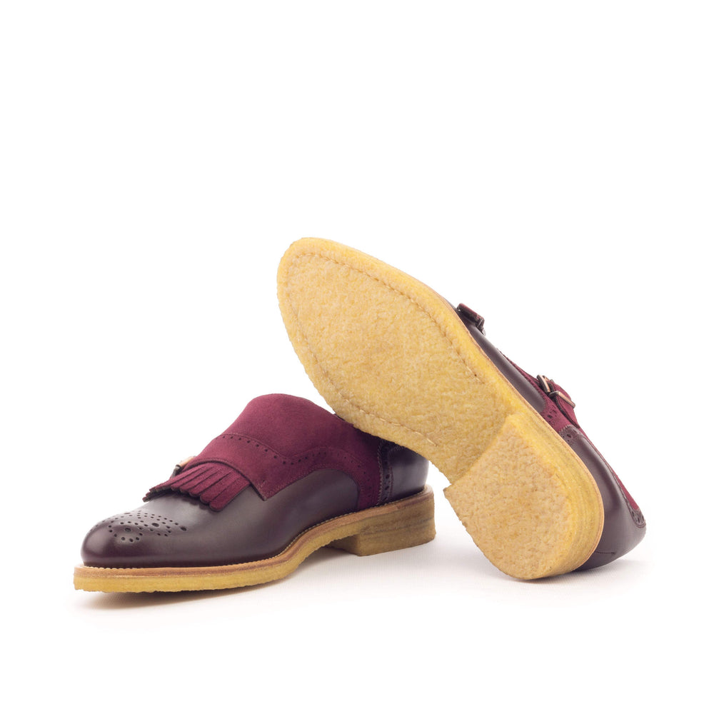 Women's Kiltie Monk Strap Shoes Leather Burgundy 3154 2- MERRIMIUM