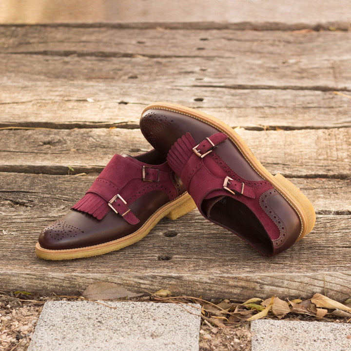 Women's Kiltie Monk Strap Shoes Leather Burgundy 3154 1- MERRIMIUM--GID-2369-3154