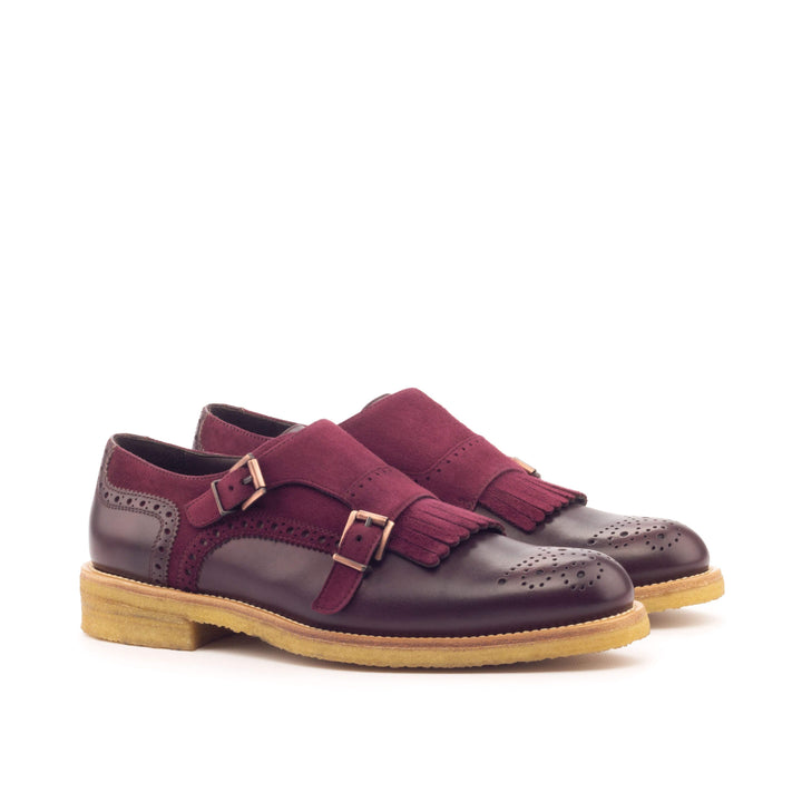 Women's Kiltie Monk Strap Shoes Leather Burgundy 3154 3- MERRIMIUM