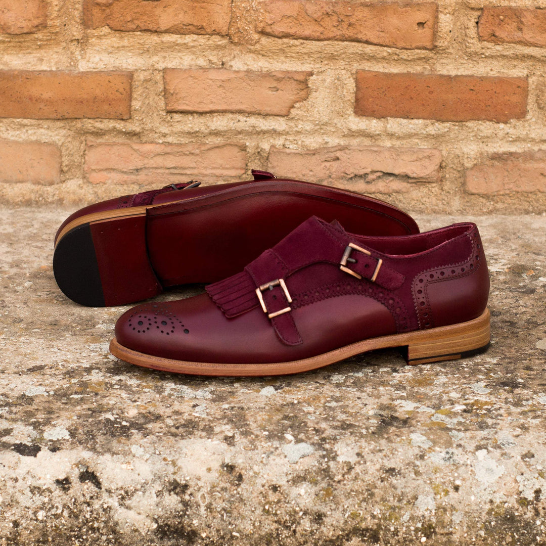 Women's Kiltie Monk Strap Shoes Leather Burgundy 3601 1- MERRIMIUM--GID-2369-3601