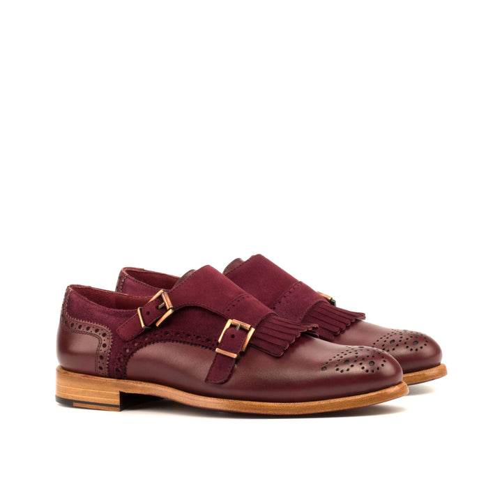 Women's Kiltie Monk Strap Shoes Leather Burgundy 3601 3- MERRIMIUM