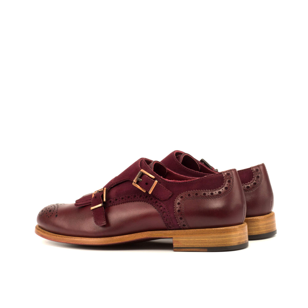 Women's Kiltie Monk Strap Shoes Leather Burgundy 3601 4- MERRIMIUM