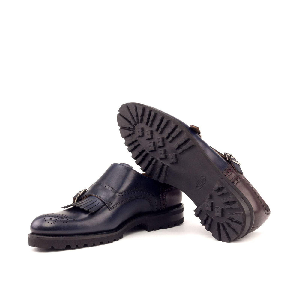 Women's Kiltie Monk Strap Shoes Leather Burgundy Blue 3052 2- MERRIMIUM