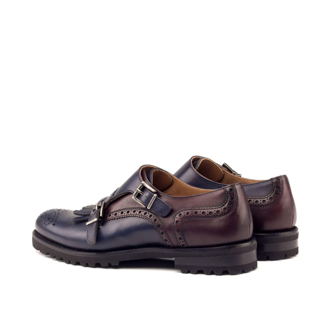 Women's Kiltie Monk Strap Shoes Leather Burgundy Blue 3052 4- MERRIMIUM