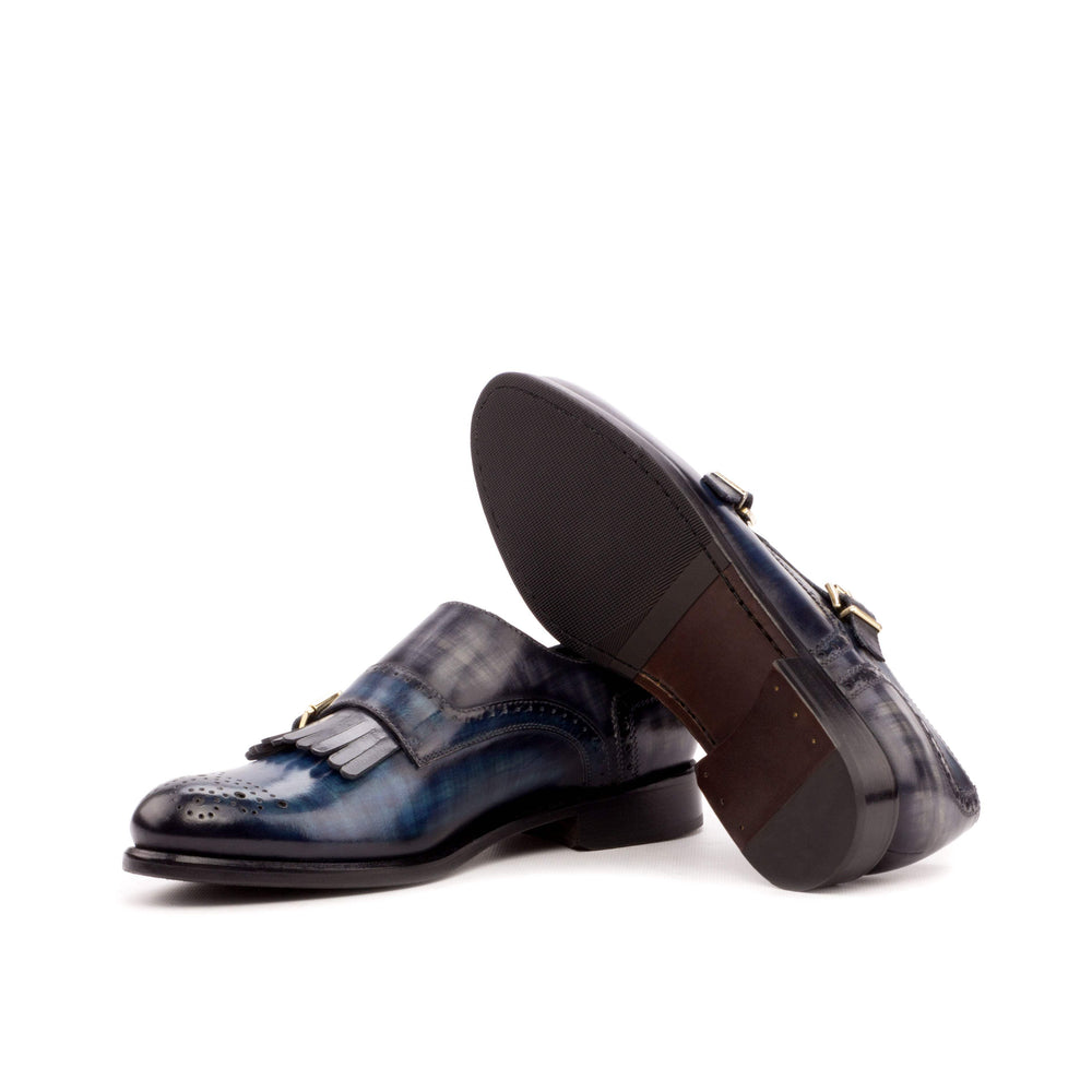 Women's Kiltie Monk Strap Shoes Patina Leather Blue Grey 3561 2- MERRIMIUM