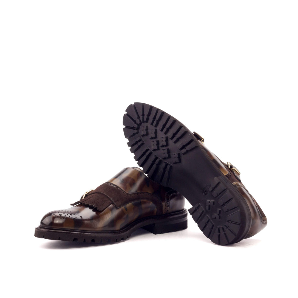 Women's Kiltie Monk Strap Shoes Patina Leather Brown 3279 2- MERRIMIUM