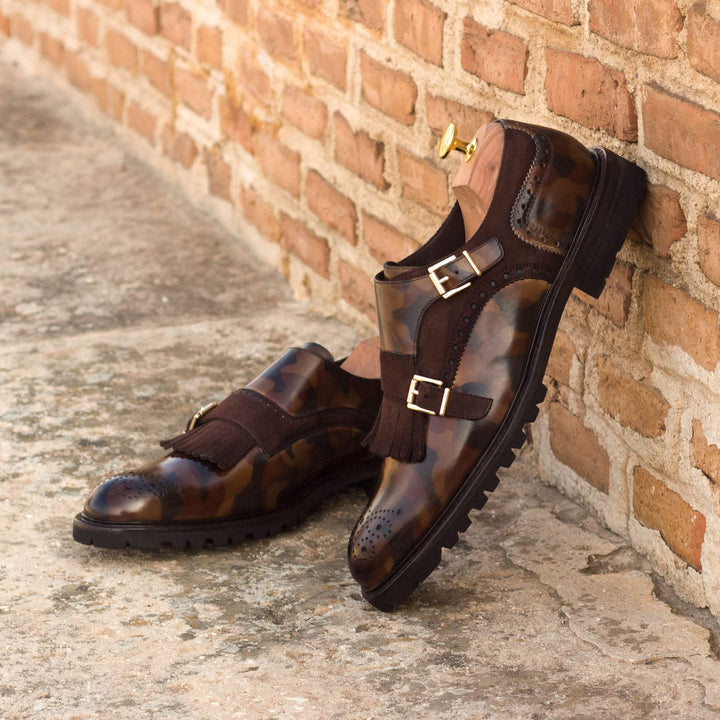 Women's Kiltie Monk Strap Shoes Patina Leather Brown 3279 1- MERRIMIUM--GID-2370-3279