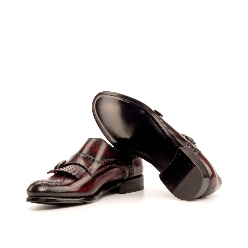 Women's Kiltie Monk Strap Shoes Patina Leather Burgundy 3730 2- MERRIMIUM
