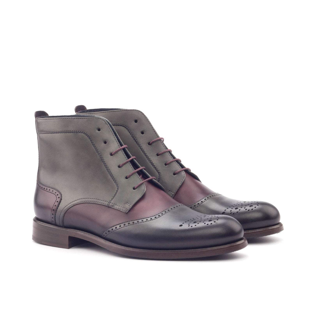 Women's Lace Up Brogue Boot Leather Burgundy Grey 3056 3- MERRIMIUM