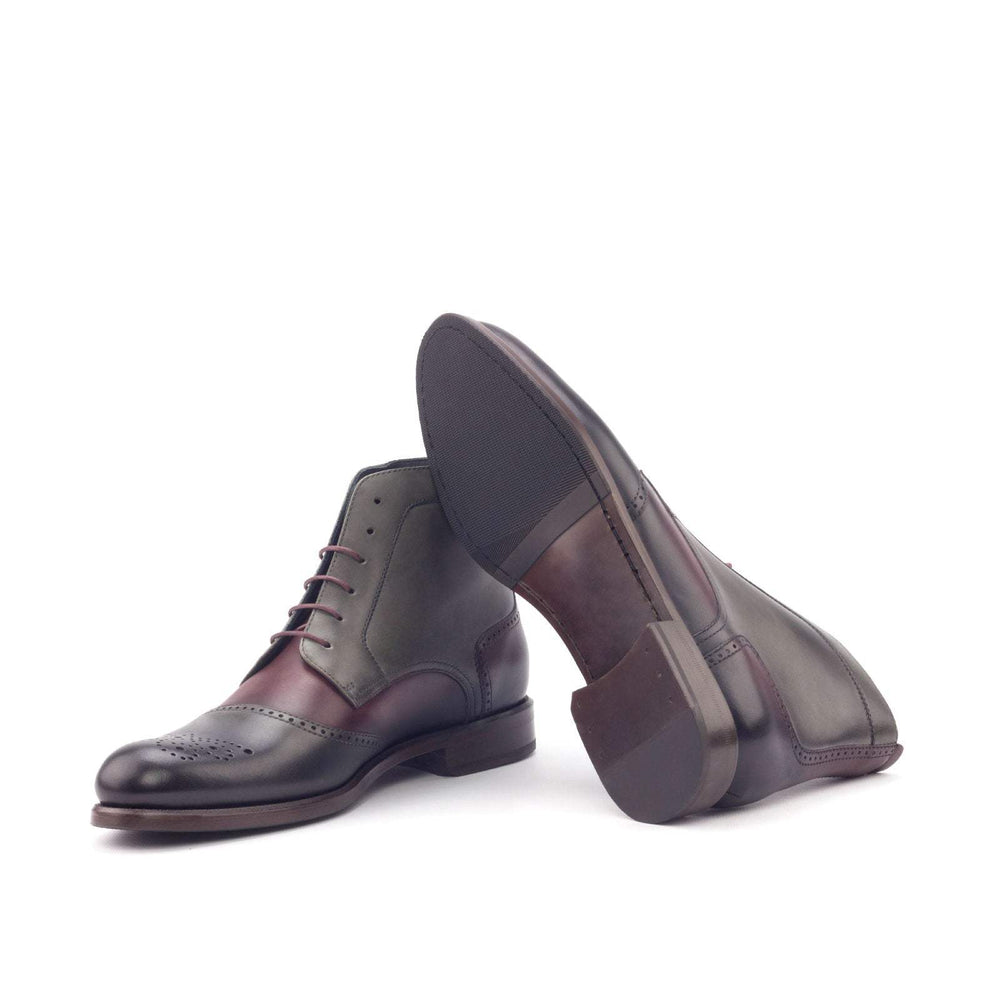 Women's Lace Up Brogue Boot Leather Burgundy Grey 3056 2- MERRIMIUM